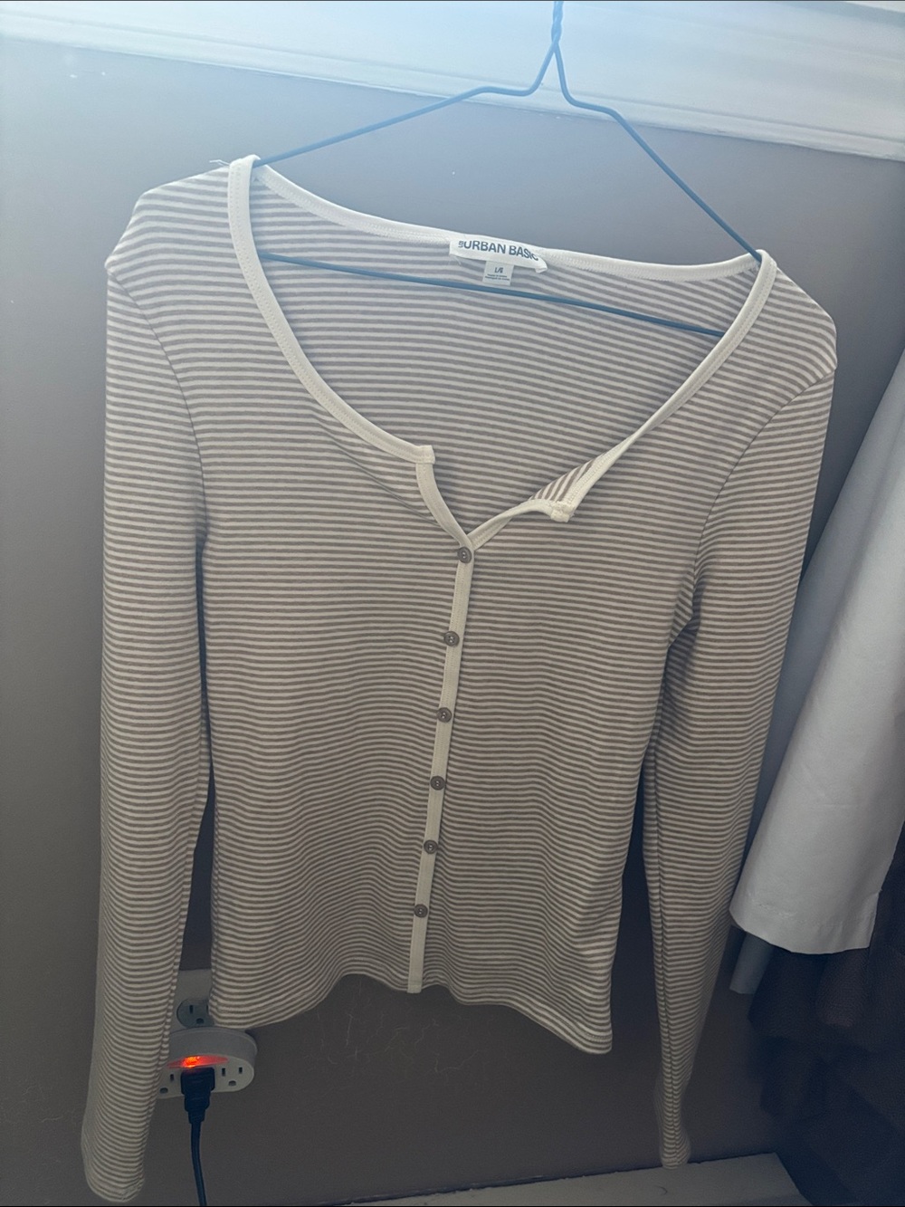 Urban Planet Beige & White Striped Ribbed Button-Down Top